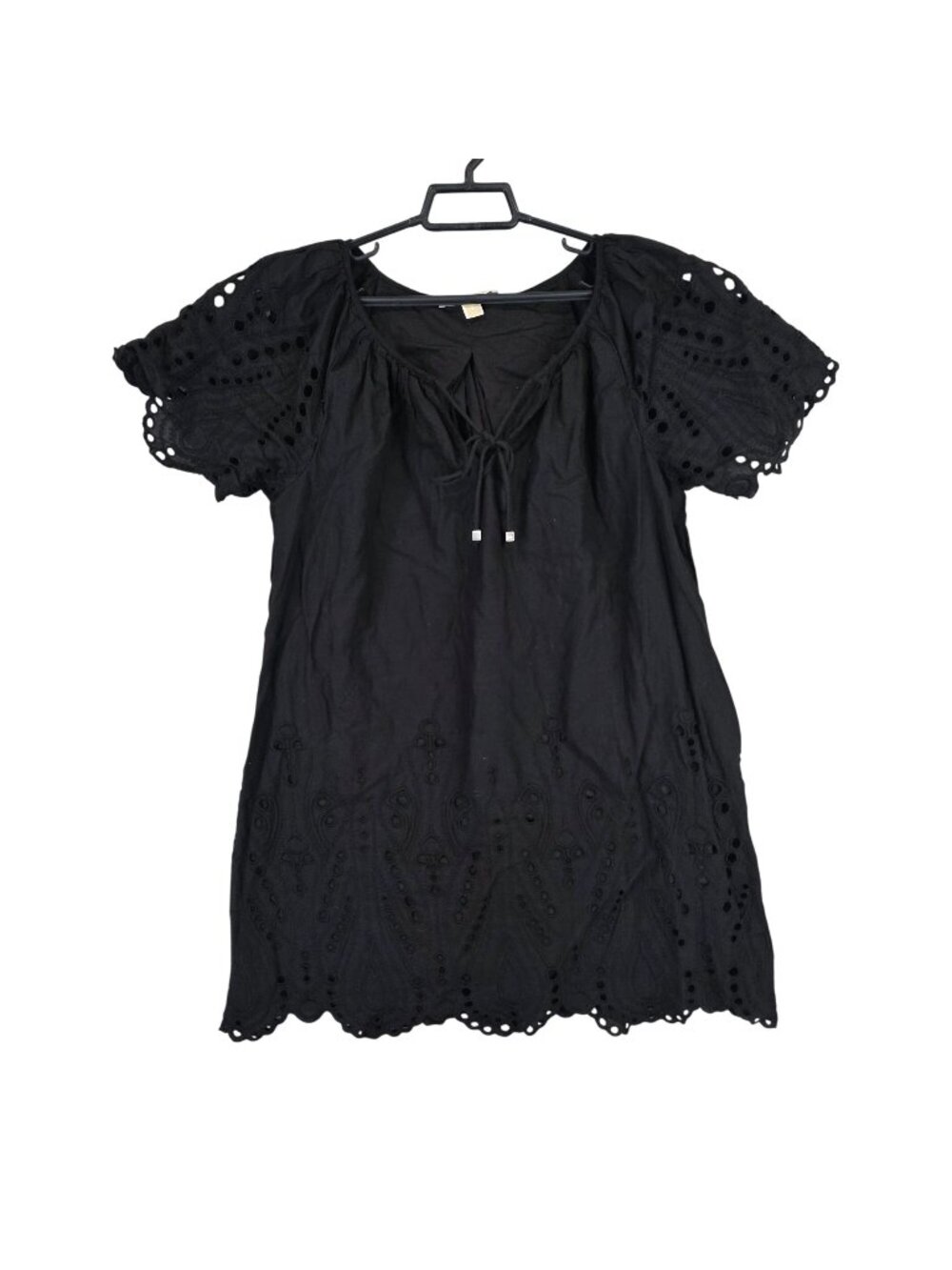 Womens Michael Kors Black Eyelet Short Sleeve Tunic Top 100% Cotton Size M